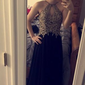 Black With gold detail prom dress